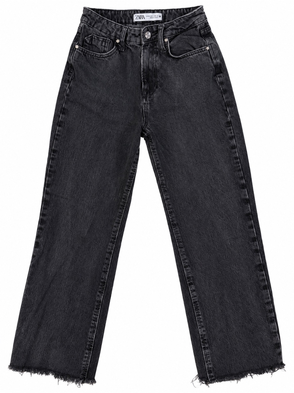 Zara Women's Washed Black Straight-Leg Jeans with Raw Hem